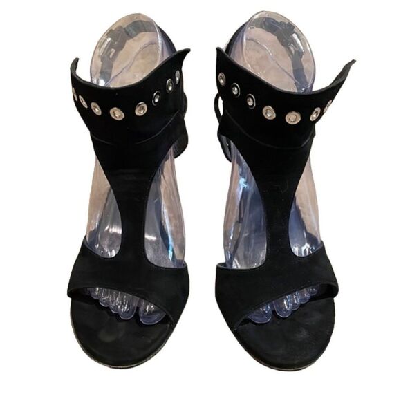 Stuart Weitzman Black Suede Leather French Cuff T-Strap Shoe Womens Size 7.5M - Picture 1 of 14